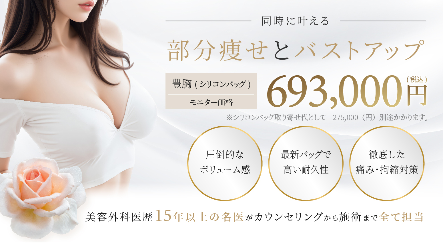 部分痩せとバストアップ 豊胸（シリコンバッグ） 693,000円